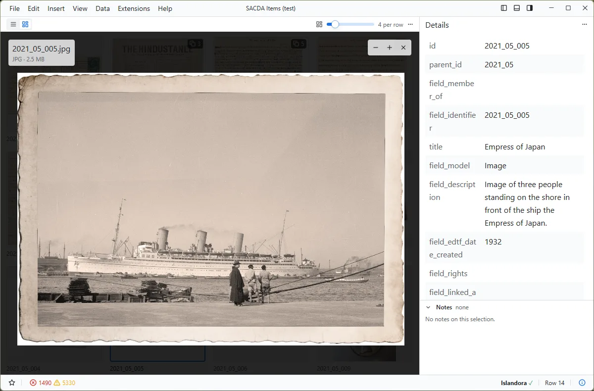 qrate gallery view of a digitised collection with an item preview open